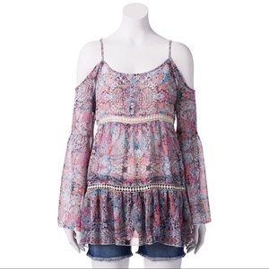 Floral long sleeve cold shoulder top